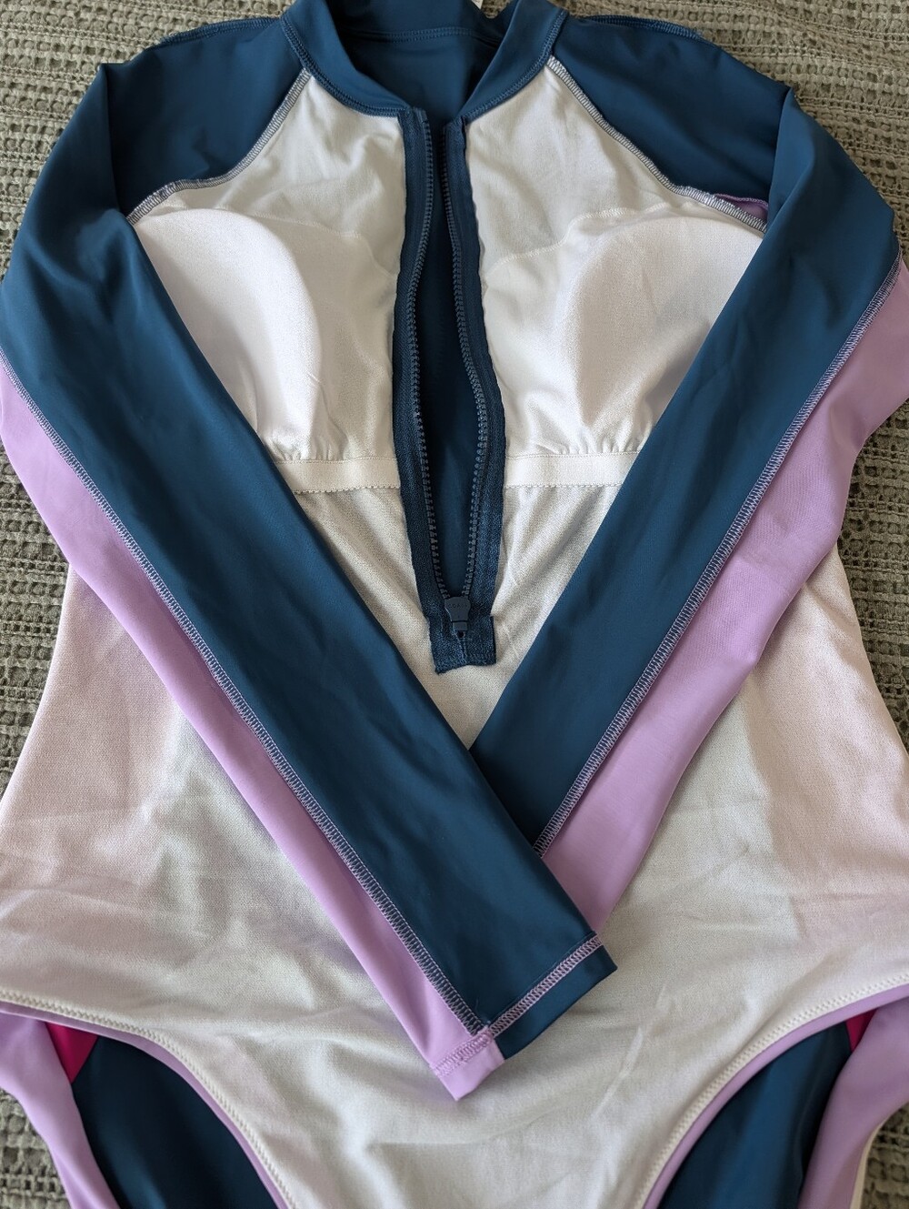 Boden Colorblock Zip Front Rash Guard Swimsuit | NWT | US 12 - Picture 13 of 15